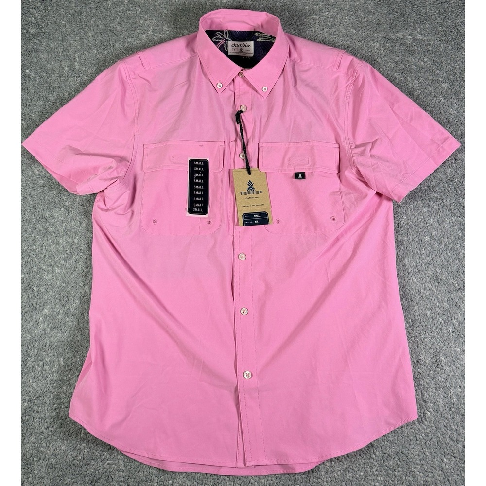 NWT Chubbies Mens Small The Pink N' Proud UPF50 Short Sleeve Button Up Shirt $80